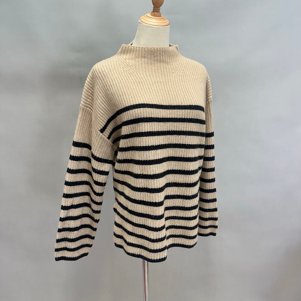 Rails Claudia Striped Sweater Mock Funnel Neck Camel/Black  Size Medium‎ - Picture 4 of 16